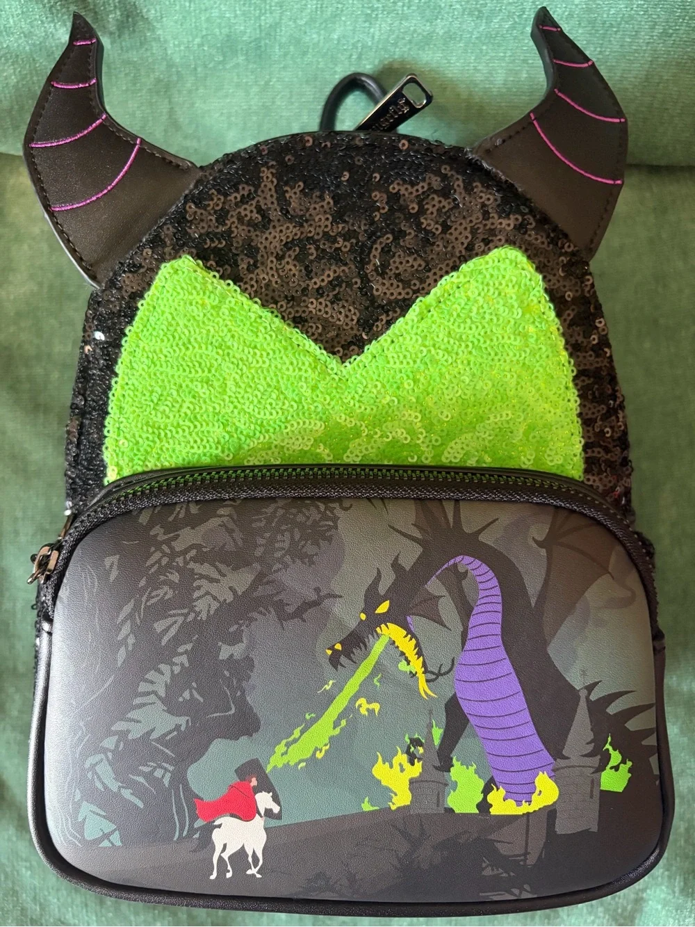 Loungefly Black, Green & Purple Dragon Sequin Backpack
